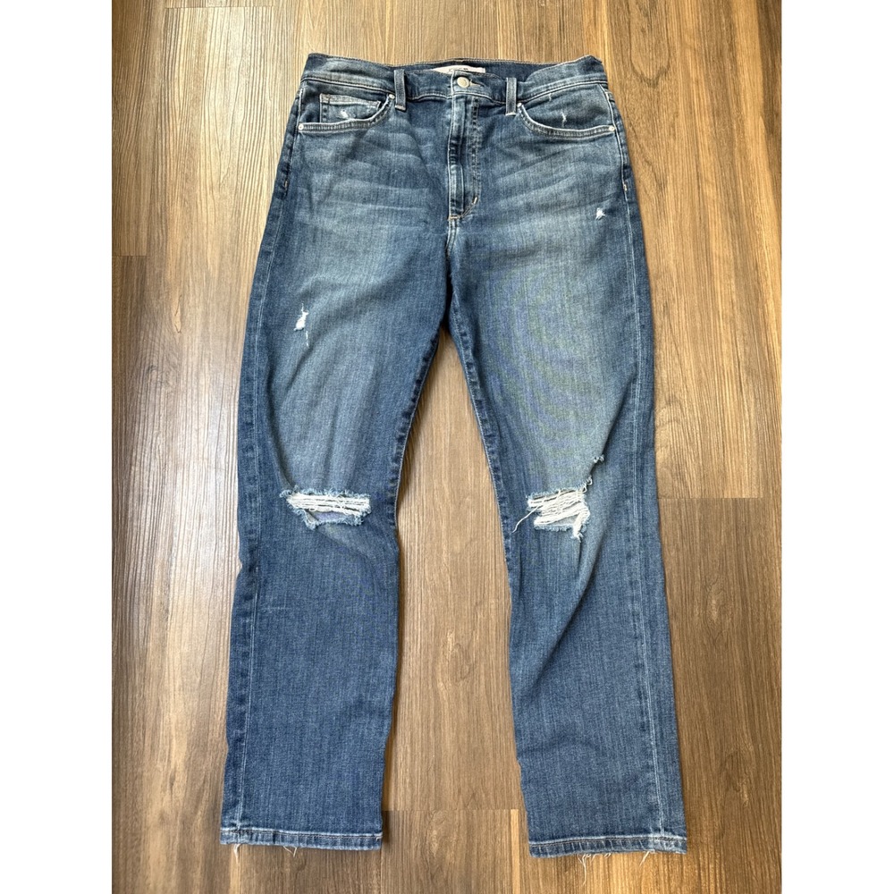 Joe's Jeans High Rise Straight Ankle‎ Women 31 Blue Distressed Raw Hem Denim